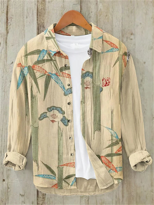 Bamboo Japanese Art Casual Linen Blend Shirt