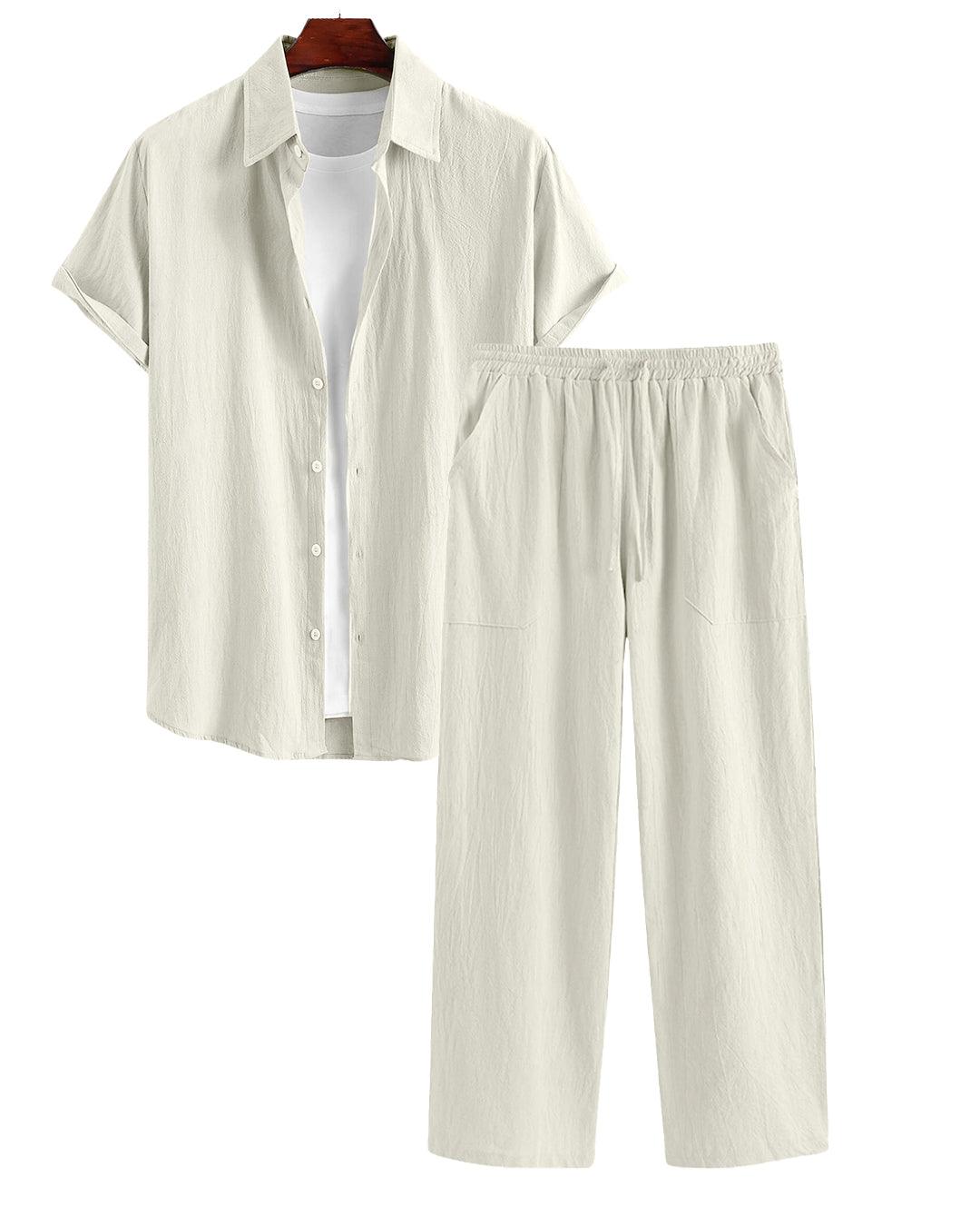 Men's Two Piece Outfits Summer Comfortable Casual Short Sleeves Shirt And Pant Without Tee