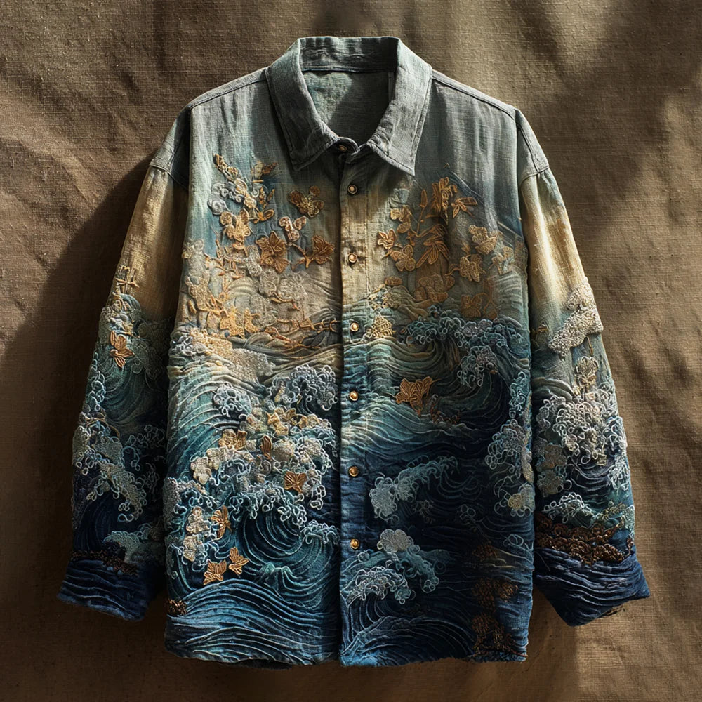 Vintage Japanese Wave Art Men's Long Sleeve Shirt