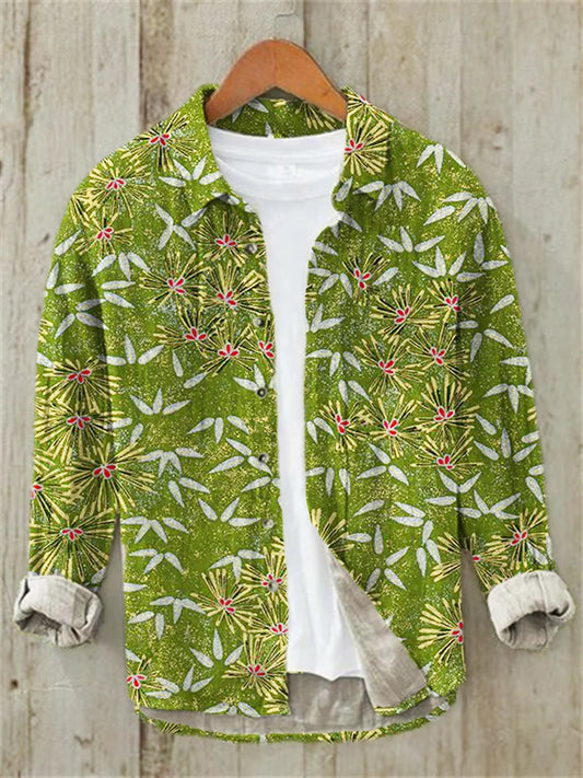 Bamboo Leaf Japanese Art Linen Long Sleeve Shirt