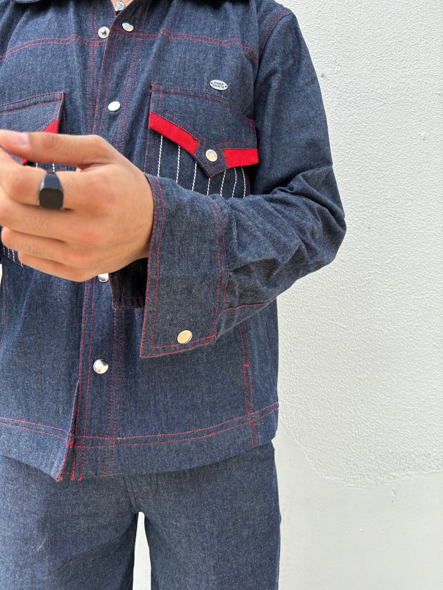 Blue Red Denim Jacket & Pants set