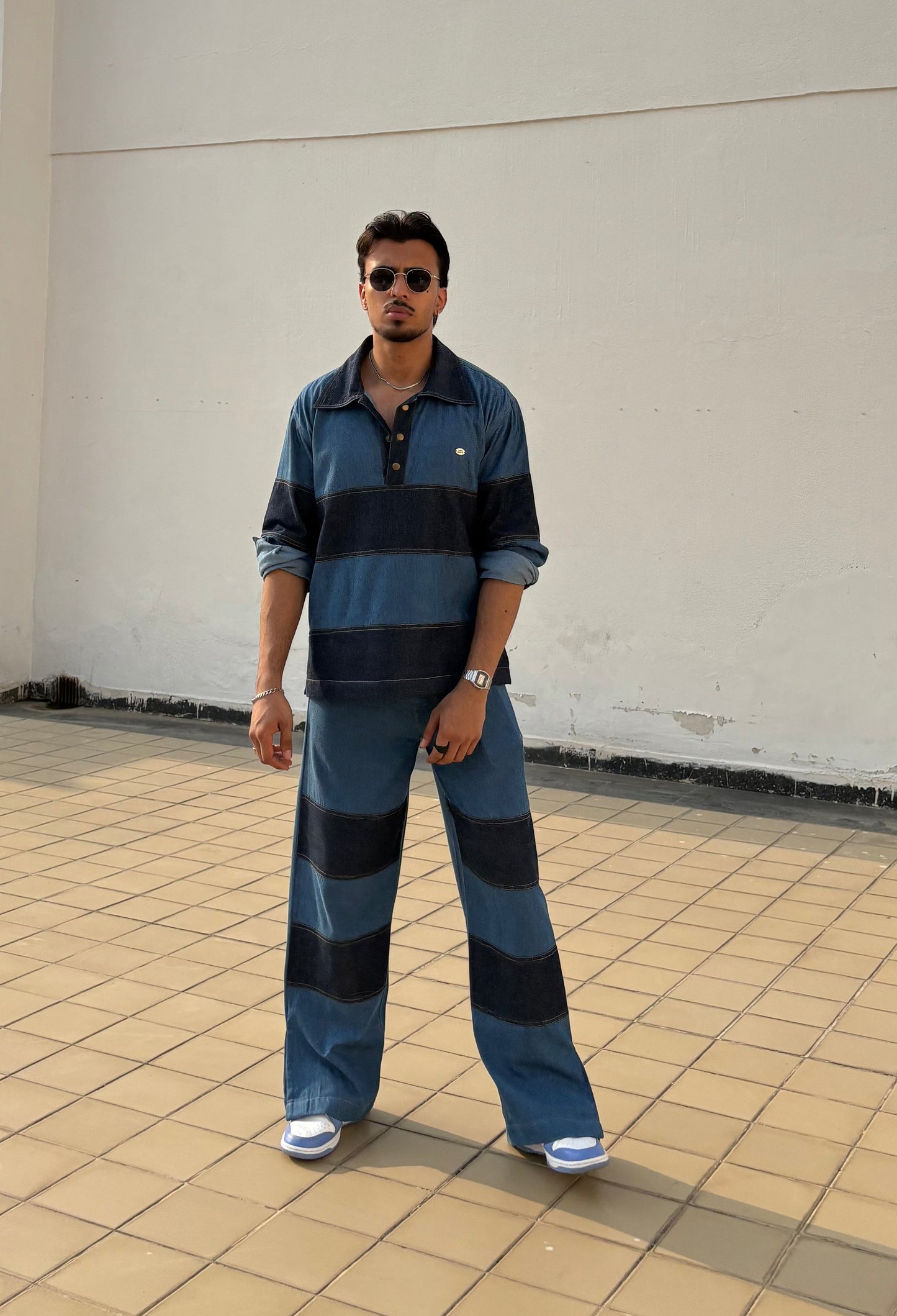 Denim Patchwork Shirt & pants set