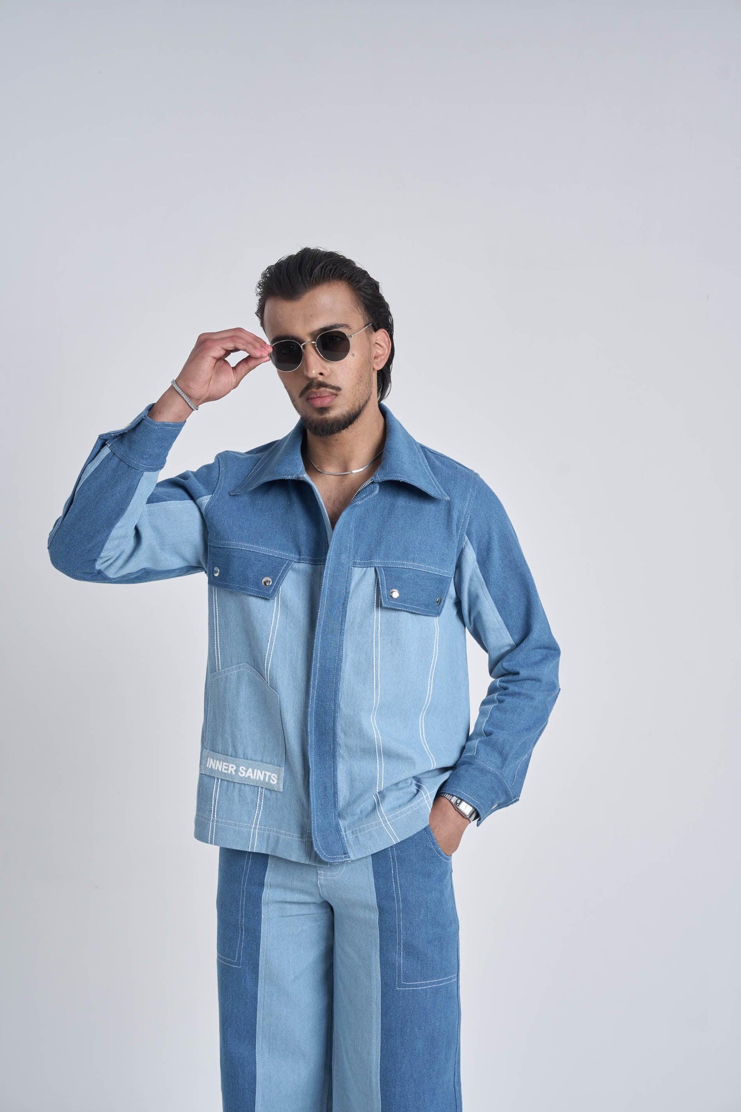 Men Twin Tone Denim Set