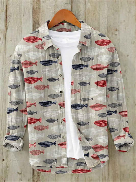 Fish Vintage Japanese Art Cotton And Linen Shirt