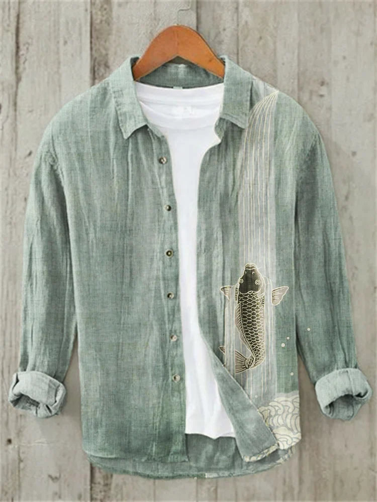 Upstream Carp Japanese Art Linen Blend Shirt