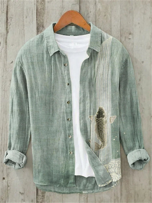 Upstream Carp Japanese Art Linen Blend Shirt