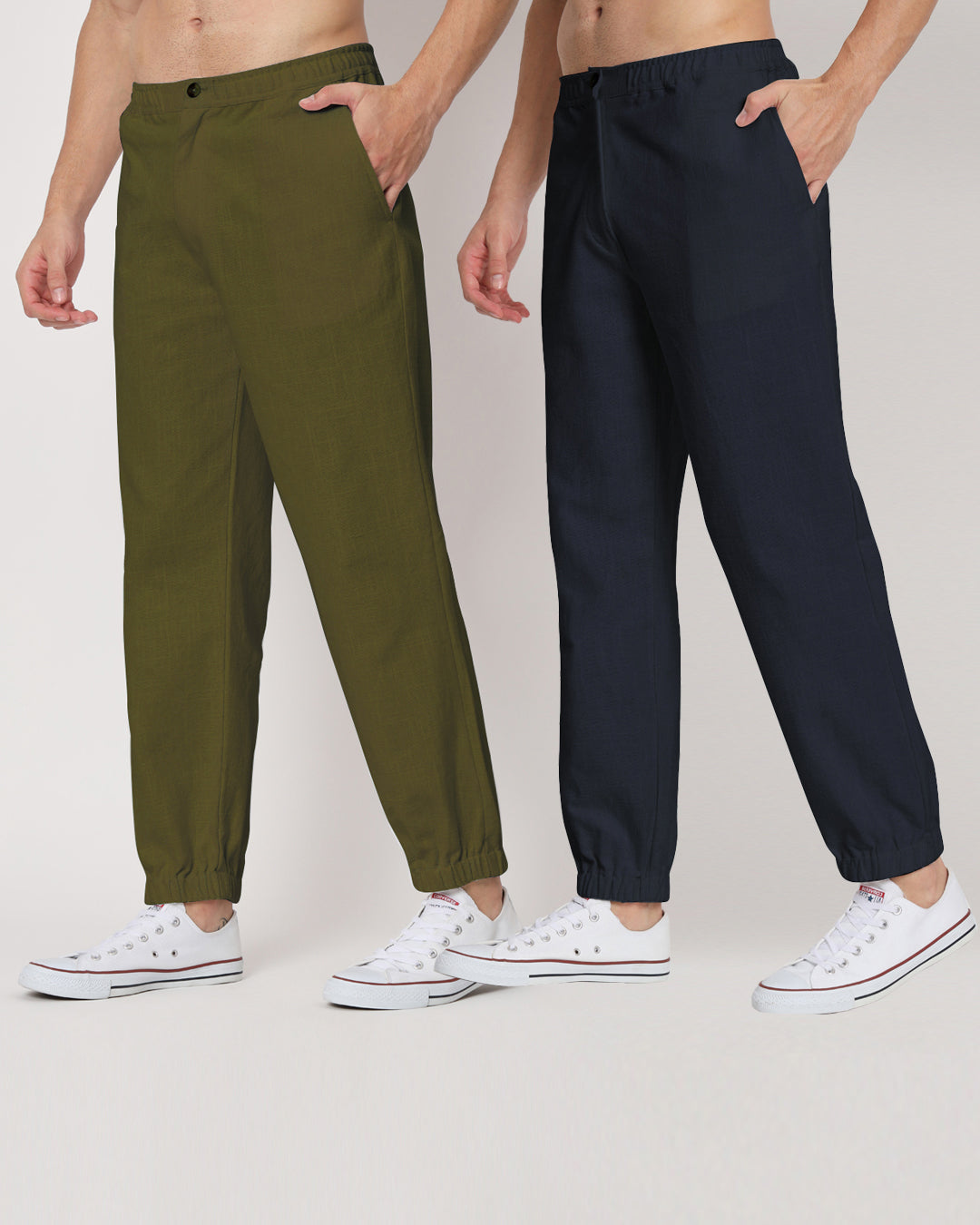 Combo: Olive Green & Midnight Blue Jog Men's Pants - Set of 2