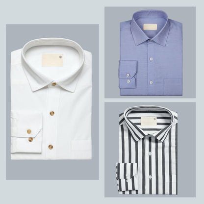 Shirt Happens: 3-Pack Men’s Stylish Formal Shirts – 100% Cotton, Full Sleeves with Pockets (FS-76)