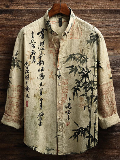 Japanese Art Style Retro Men's Cotton-blend Shirt
