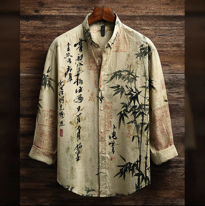 Japanese Art Style Retro Men's Cotton-blend Shirt