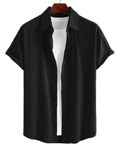 Men's Two Piece Outfits Summer Comfortable Casual Short Sleeves Shirt And Pant In Black Without Tee