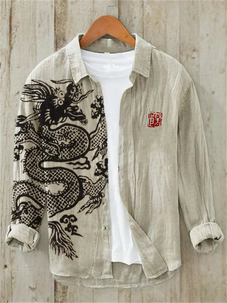 Ancient Dragon Lino Art Linen Blend Shirt