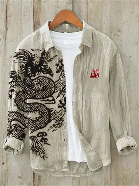 Ancient Dragon Lino Art Linen Blend Shirt