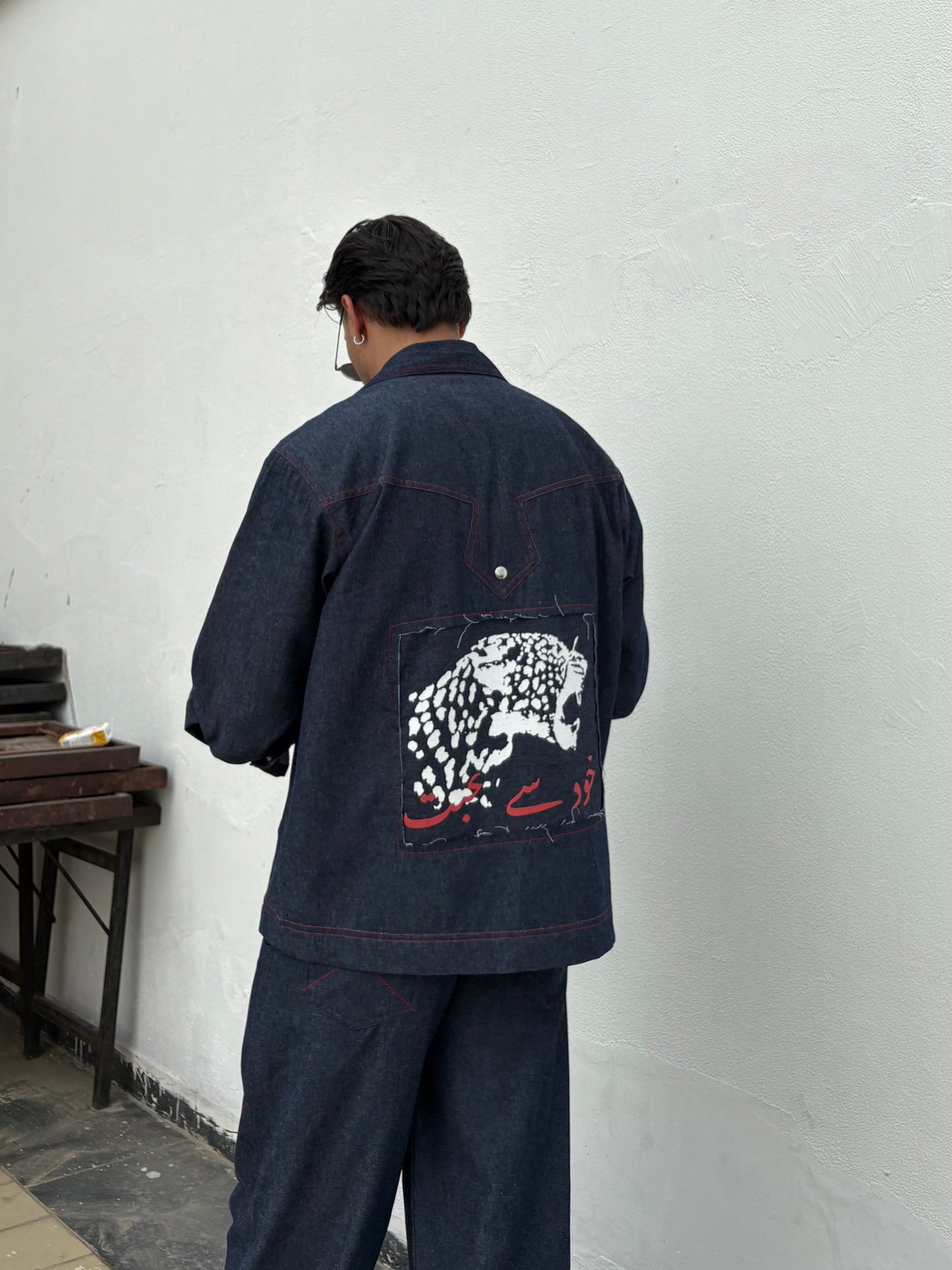 Blue Red Denim Jacket & Pants set