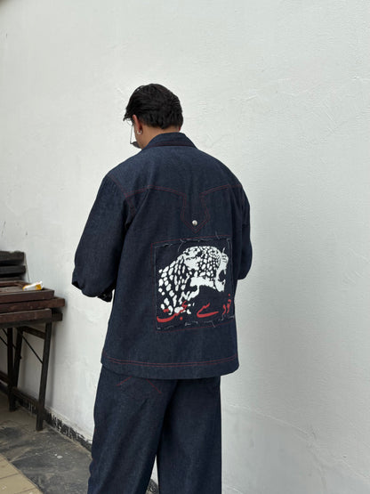 Blue Red Denim Jacket & Pants set