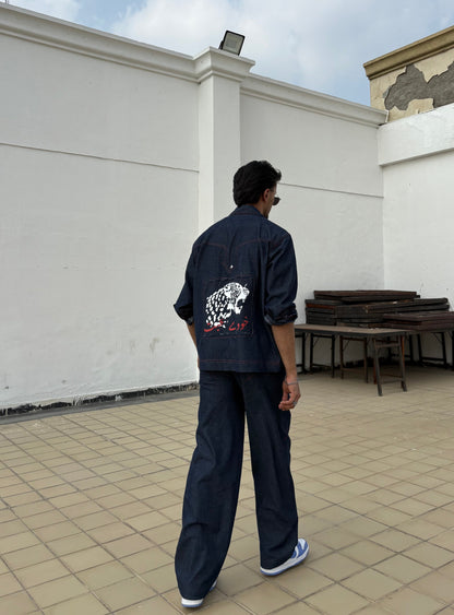 Blue Red Denim Jacket & Pants set