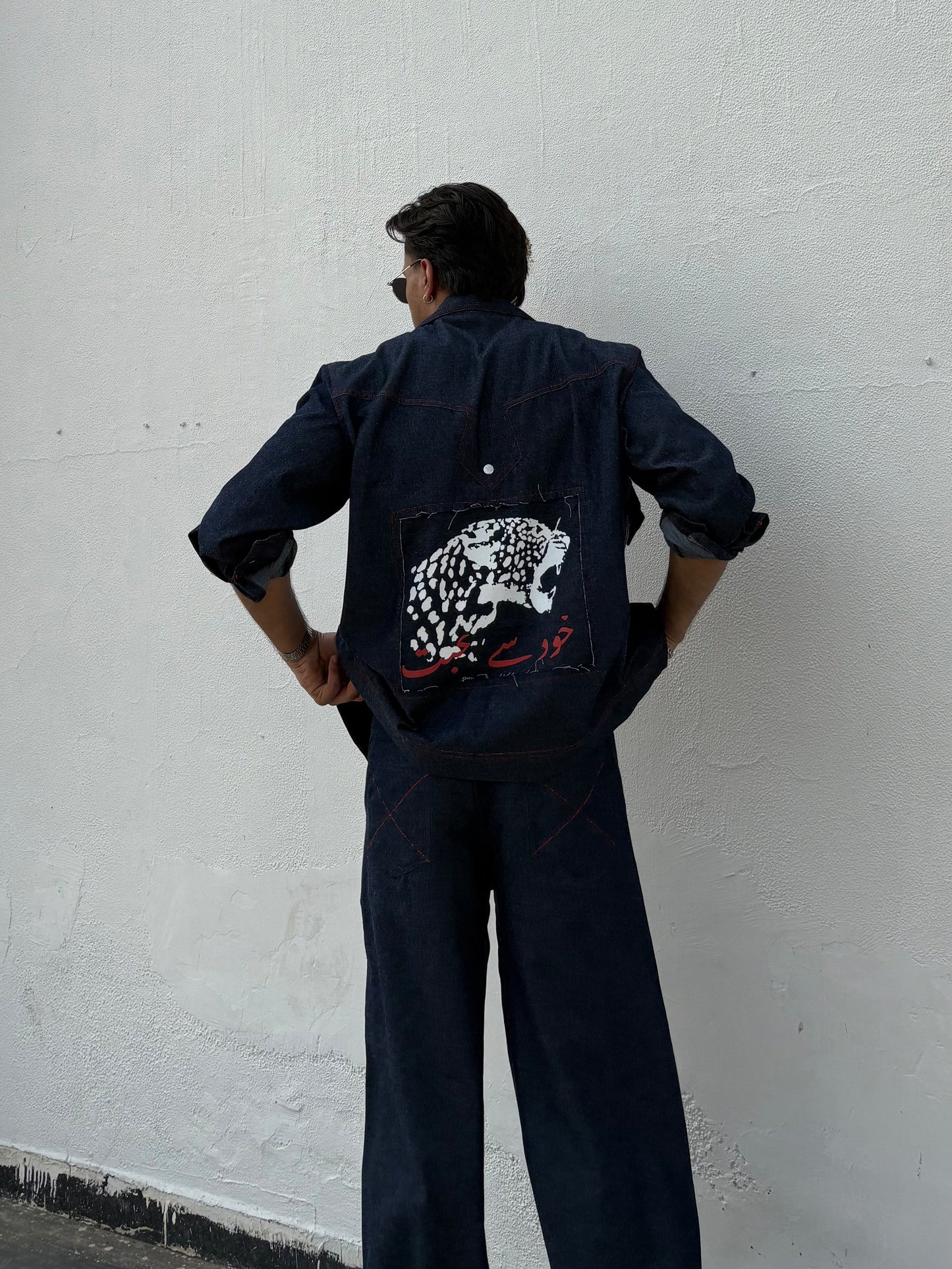 Blue Red Denim Jacket & Pants set