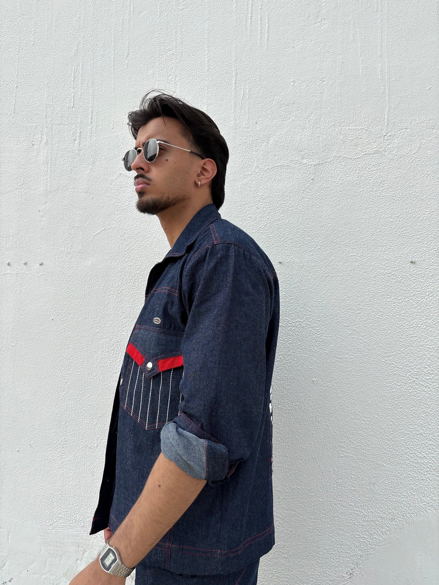 Blue Red Denim Jacket & Pants set