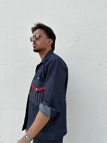 Blue Red Denim Jacket & Pants set