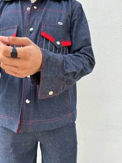 Blue Red Denim Jacket & Pants set
