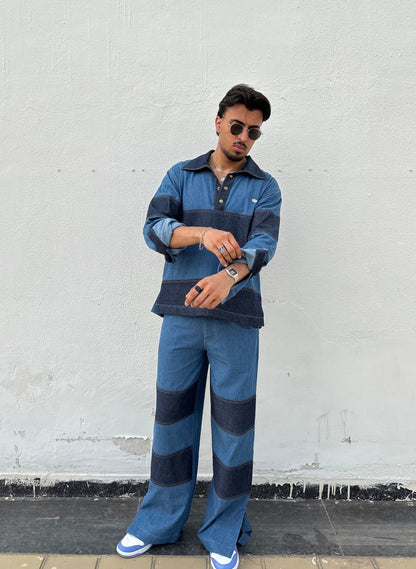 Denim Patchwork Shirt & pants set