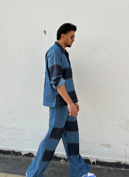Denim Patchwork Shirt & pants set
