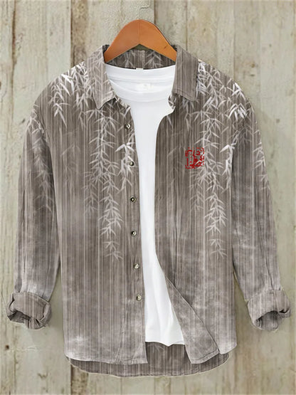 Bamboo Japanese Art Casual Linen Blend Shirt
