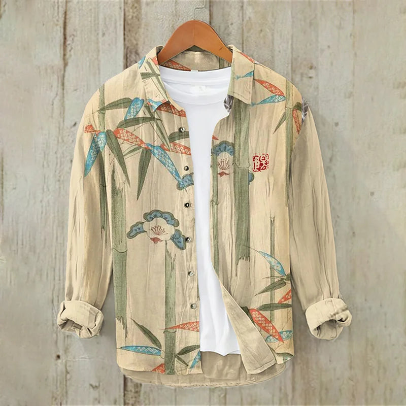 Bamboo Japanese Art Casual Linen Blend Shirt
